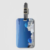 Foto van Santorini Greece Blue Domed Church Bagagelabel (Voorkant (verticaal))