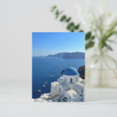 Foto van Santorini Greece Blue Domed Church Briefkaart (Staand voorkant)