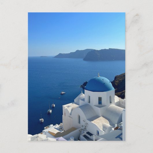 Foto van Santorini Greece Blue Domed Church Briefkaart (Voorkant)
