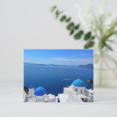 Foto van Santorini Greece Blue Domed Church Briefkaart (Staand voorkant)
