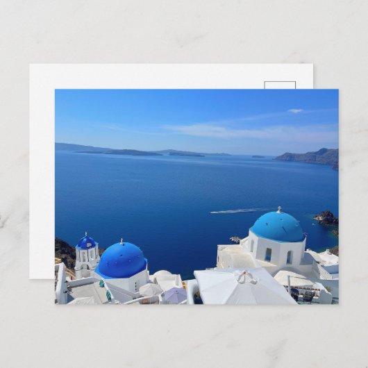 Foto van Santorini Greece Blue Domed Church Briefkaart (Voorkant / Achterkant)