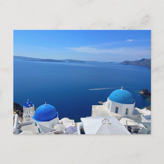 Foto van Santorini Greece Blue Domed Church Briefkaart (Voorkant)