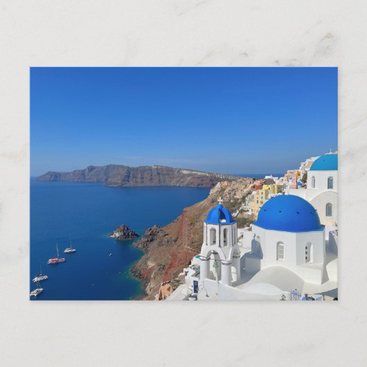 Foto van Santorini Greece Blue Domed Church Briefkaart (Voorkant)