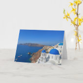 Foto van Santorini Greece Blue Domed Church Kaart (Gele Bloem)