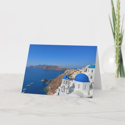 Foto van Santorini Greece Blue Domed Church Kaart (Voorkant)