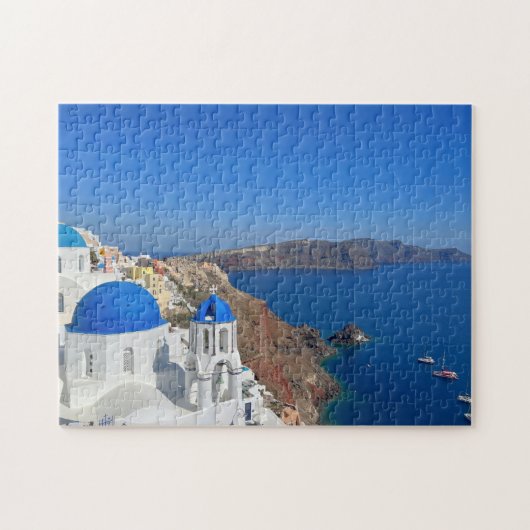 Foto van Santorini Greece Blue Domed Church Legpuzzel (Horizontaal)