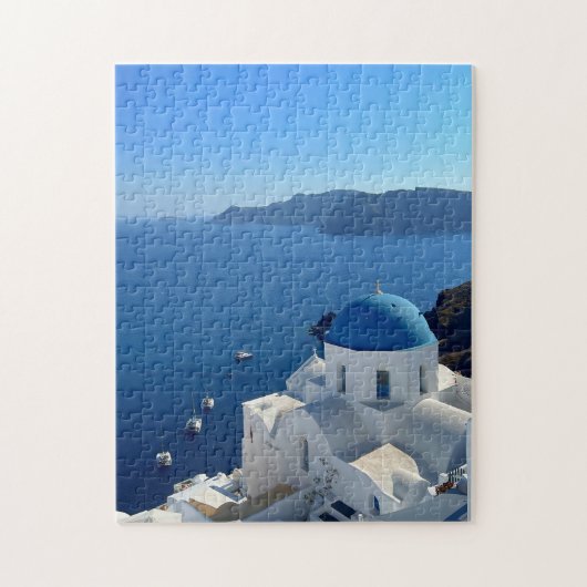Foto van Santorini Greece Blue Domed Church Legpuzzel (Verticaal)