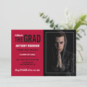 Foto van Scarlet Red en Black Graduing Party Kaart (Staand voorkant)