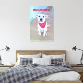 Foto van Schattige Dog with Funny Ears Red Christm Canvas Afdruk (Insitu (Slaapkamer))