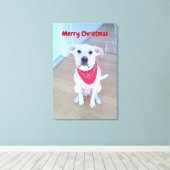Foto van Schattige Dog with Funny Ears Red Christm Canvas Afdruk (Insitu (Houten vloer))