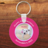 Foto van Schattige Puppy Dog Wearing Hot Pink Scar Sleutelhanger (Voorkant)