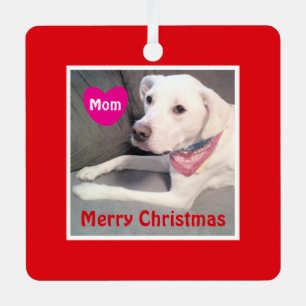Foto van Schattigee Witte Hond Vrolijke Kerst Rode Metalen Ornament
