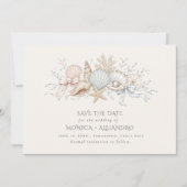 Foto van schelpen kuststrand bruiloft save the date (Voorkant)