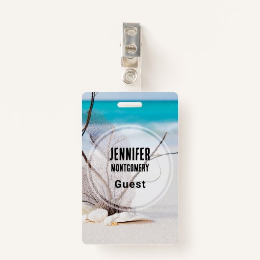 Foto van Seashells op een Sandy Beach Guest Badge (Voorkant met clip)