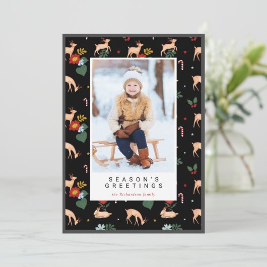 Foto van Seizoensschildpad - Zwarte rendierenkorf Feestdagenkaart (Staand voorkant)