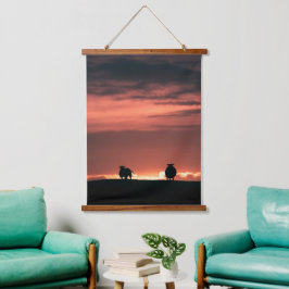Foto van Sheep Sunset Natuur Hangend Wandkleed