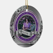 Foto van Silver Black Fgrave Elegant Banner Purple Keramisch Ornament (Rechts)