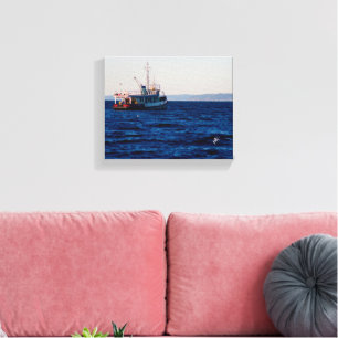Foto van sleepboot in Mutiny Bay met wijde blauwe Canvas Afdruk