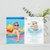 Foto van Sloth and Llama Pool Party Birthday Boy Kaart (Staand voorkant)