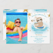 Foto van Sloth and Llama Pool Party Birthday Boy Kaart (Voorkant / Achterkant)