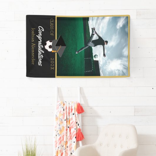 Foto van Soccer player gefeliciteerd afstuderen Spandoek (Insitu)