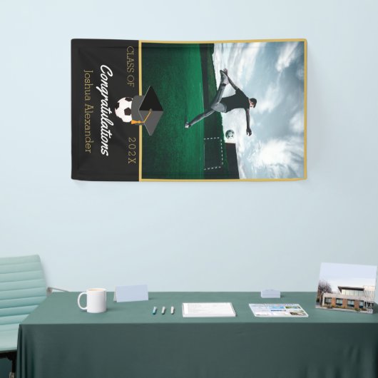 Foto van Soccer player gefeliciteerd afstuderen Spandoek (Beurs)