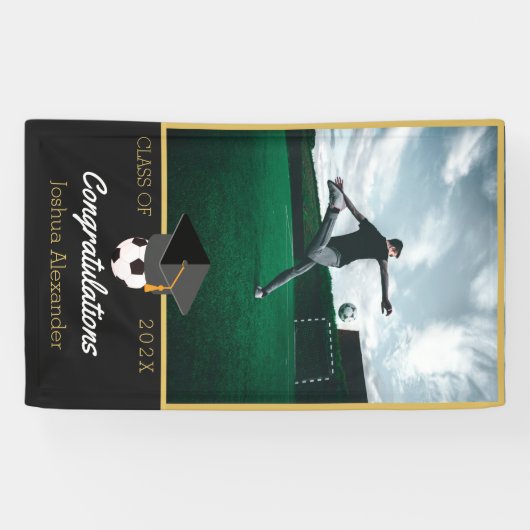 Foto van Soccer player gefeliciteerd afstuderen Spandoek (Horizontaal)