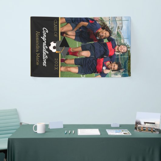 Foto van Soccer player gefeliciteerd afstuderen Spandoek (Beurs)