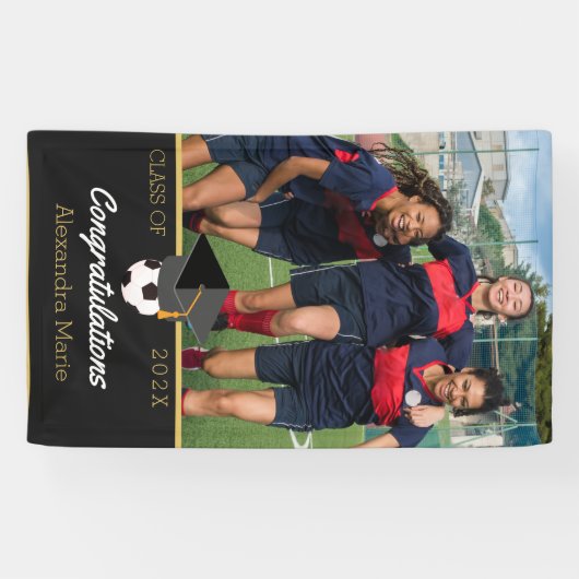 Foto van Soccer player gefeliciteerd afstuderen Spandoek (Horizontaal)