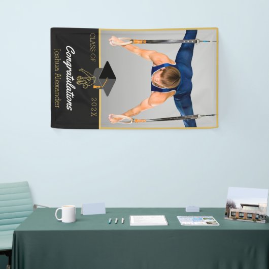 Foto van Soccer player gefeliciteerd met afstudere Spandoek (Beurs)