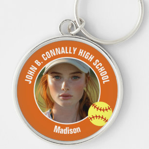 Foto van softbalspeler op sinaasappelkleurige sleu sleutelhanger