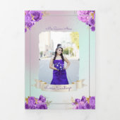 Foto van Spaanse Pearl en Paarse Rozen Quinceanera Drieluik Uitnodiging (Cover)
