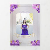 Foto van Spaanse Pearl en Paarse Rozen Quinceanera Drieluik Uitnodiging (Cover)