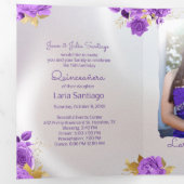 Foto van Spaanse Pearl en Paarse Rozen Quinceanera Drieluik Uitnodiging (Binnenzijde eerst)