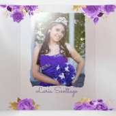 Foto van Spaanse Pearl en Paarse Rozen Quinceanera Drieluik Uitnodiging (Binnenkant midden)