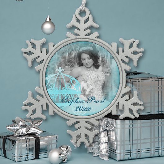Foto van Sparkly Turquoise Princess Tin Sneeuwvlok Ornament