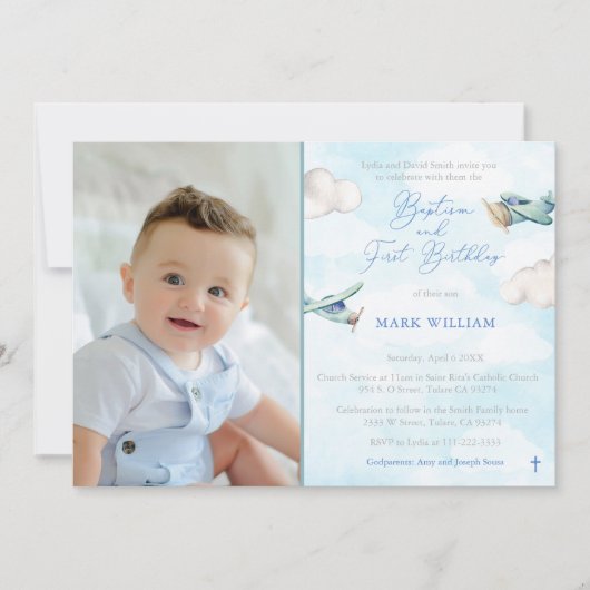 Foto van speelgoed Plane 1st Birthday Baptism Part Kaart (Voorkant)