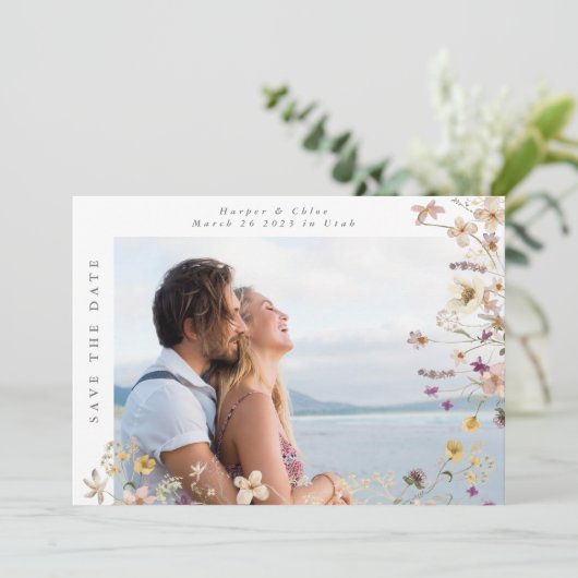 Foto van Spring Framed Wildflower Boho Wedding Save The Date (Staand voorkant)