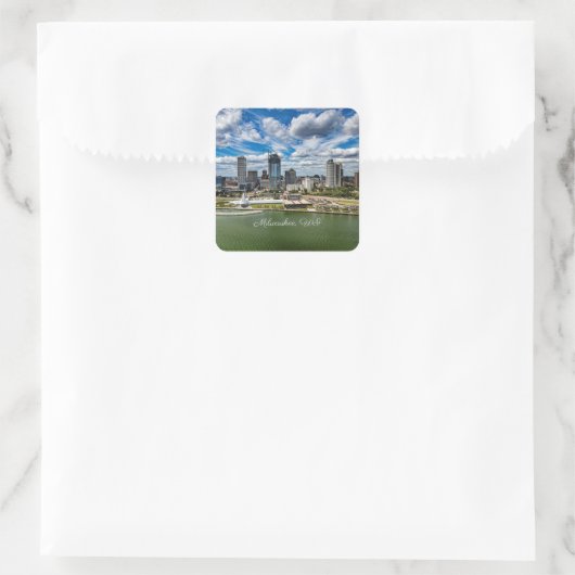 Foto van stadsgezicht van Milwaukee, Wisconsin, Vierkante Sticker (Tas)