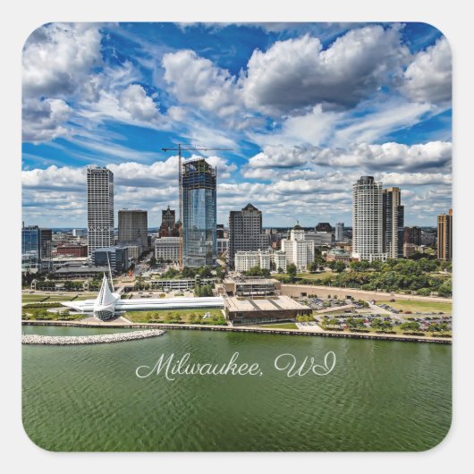 Foto van stadsgezicht van Milwaukee, Wisconsin, Vierkante Sticker (Voorkant)