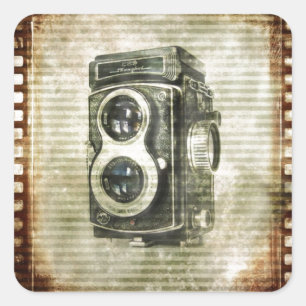 foto van steampunk camera fotografie vierkante sticker