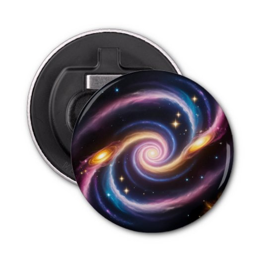 Foto van sterren en sterrenstelsels van verschille button flesopener (Voorkant)