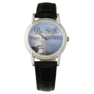 Foto van Still Blue Ocean Bible Verse Christelijk Horloge