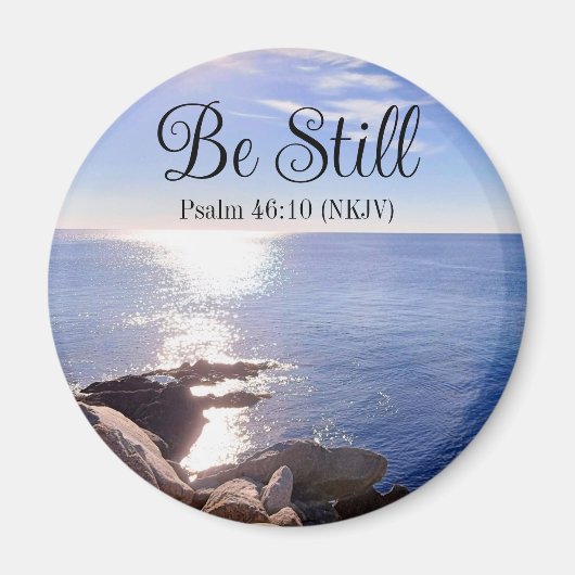 Foto van Still Blue Ocean Bible Verse Know God Magneet (Voorkant)