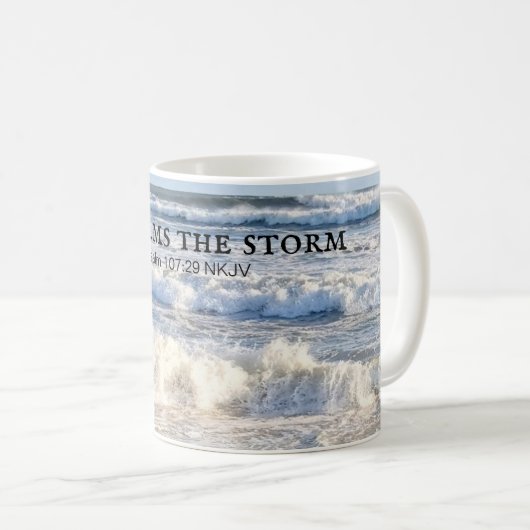 Foto van Stormy Zee Hij calms de Bijbelverse van h Koffiemok (Voorkant rechts)