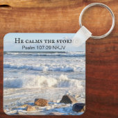 Foto van Stormy Zee Hij calms de Bijbelverse van h Sleutelhanger (Achterkant)
