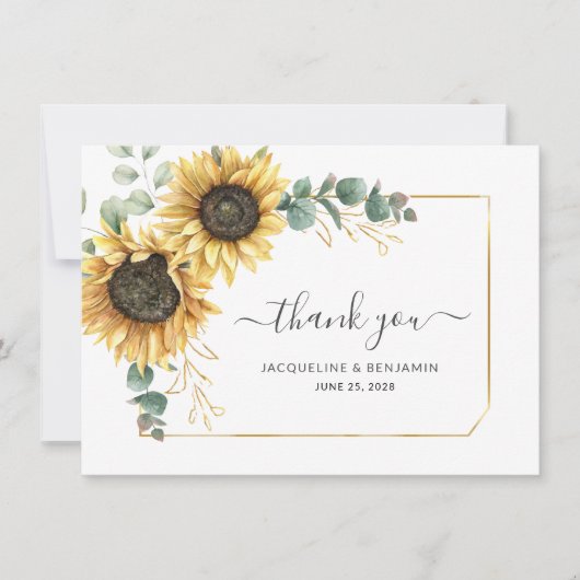 Foto van Sunflower Eucalyptus Weddenschap Bedankt Notitiekaartje (Voorkant)