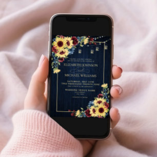 Foto van Sunflower Navy Blue Burgundy Wood Floral Kaart