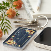 Foto van Sunflower Navy Blue Burgundy Wood Floral Sleutelhanger (Voorkant Rechts)