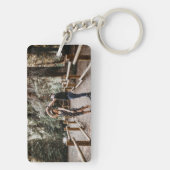 Foto van Sunflower Navy Blue Burgundy Wood Floral Sleutelhanger (achterkant)